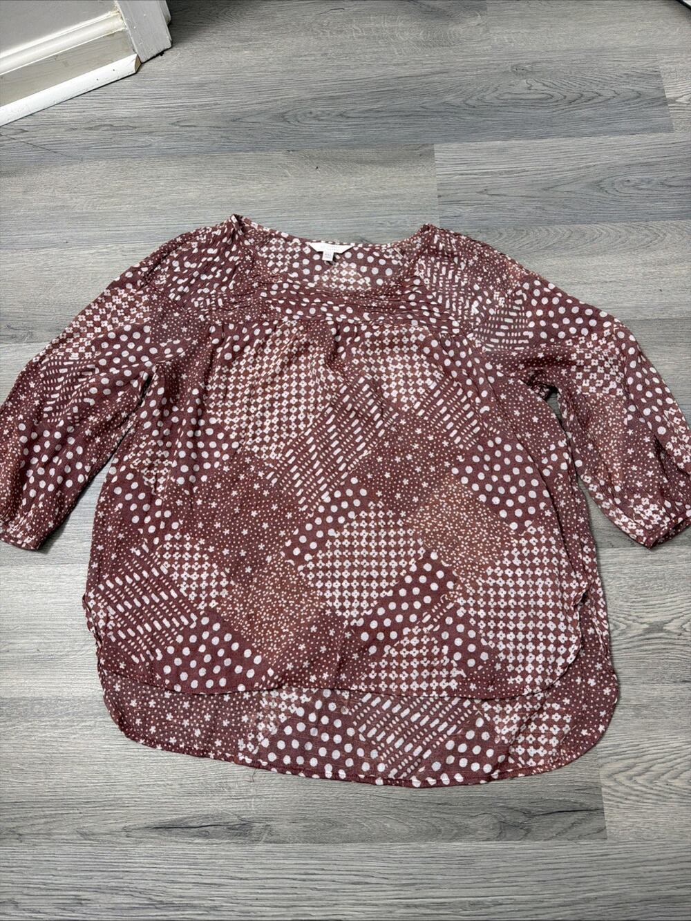 LC Lauren Conrad Blouse Women’s XXL Red Polka Dot Pleated 3/4 Sleeve Casual